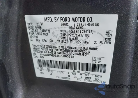 2011 Ford Escape Limited z USA, uszkodzony, nr VIN 1FMCU9EG2BKB83738